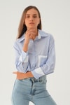 Saks Kol Manşet Detay Crop Gömlek 4183A