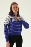 Saks Polo Yaka Çizgili Kazak 3020