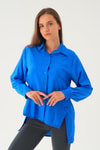Saks Yan Çıtçıtlı Arka Uzun Gömlek 4014A