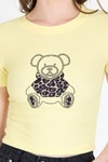 Sarı Ayıcık Baskılı Leopar Detaylı Slim Fit Crop Tişört 0549