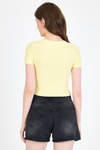 Sarı Ayıcık Baskılı Leopar Detaylı Slim Fit Crop Tişört 0549