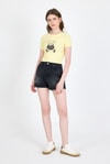 Sarı Ayıcık Baskılı Leopar Detaylı Slim Fit Crop Tişört 0549