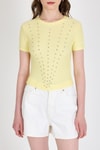 Sarı Bisiklet Yaka Taş İşleme Detaylı Slim Fit Crop Tişört 1149
