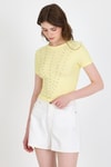 Sarı Bisiklet Yaka Taş İşleme Detaylı Slim Fit Crop Tişört 1149