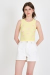 Sarı Fiyonk İşlemeli Crop Örme Atlet 0849