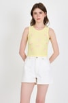 Sarı Fiyonk İşlemeli Crop Örme Atlet 0849