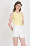 Sarı Fiyonk İşlemeli Crop Örme Atlet 0849
