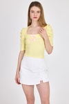 Sarı Kare Yaka Fiyonk Detaylı Crop Bluz 1349