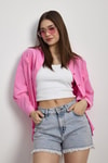 Şeker Pembe Çift Cepli Oversize Uzun Basic Gömlek TCR 6256A