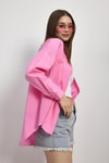 Şeker Pembe Çift Cepli Oversize Uzun Basic Gömlek TCR 6256A