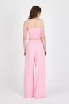 Şeker Pembe Straplez Asimetrik Bluz Pantolon Takım 5234