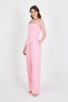 Şeker Pembe Straplez Asimetrik Bluz Pantolon Takım 5234