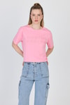 Şeker Pembe Yazı Nakışlı Crop Tişört 25259