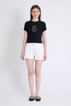 Siyah Ayıcık İşlemeli Slim Fit Crop Tişört 2217