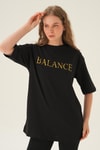 Siyah Balance Baskı Oversize Tişört 1697