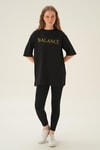 Siyah Balance Baskı Oversize Tişört 1697
