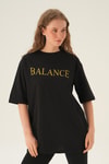 Siyah Balance Baskı Oversize Tişört 1697