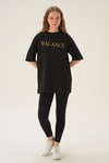 Siyah Balance Baskı Oversize Tişört 1697