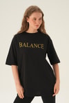 Siyah Balance Baskı Oversize Tişört 1697