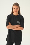 Siyah Baskılı Oversize Tişört 1707