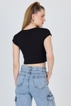Siyah Bisiklet Yaka Pamuklu Slim Fit Crop Tişört 9199M