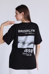 Siyah Brooklyn Baskı Oversize Tişört 5129