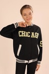 Siyah Chicago Nakış Kolej Ceket 1028