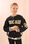 Siyah Chicago Nakış Kolej Ceket 1028