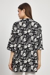 Siyah Çiçek Desen Fakir Kol Kimono 4463A