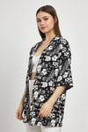Siyah Çiçek Desen Fakir Kol Kimono 4463A