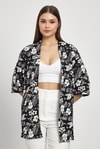 Siyah Çiçek Desen Fakir Kol Kimono 4463A