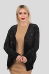 Siyah Çiçek Detay Sakallı Hırka 4160