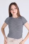 Siyah Çizgili Crop Bluz 5285