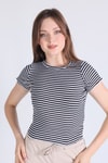 Siyah Çizgili Crop Bluz 5285