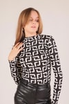 Siyah Desenli Bluz 9901