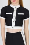Siyah Düğmeli Crop Bluz & Şeritli Palazzo Pantolon Takım 2214