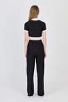 Siyah Düğmeli Crop Bluz & Şeritli Palazzo Pantolon Takım 2214