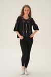 Siyah Etnik Desen Bluz 4100