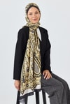 Siyah-Gold Retro Desenli Şal 5684
