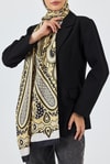 Siyah-Gold Retro Desenli Şal 5684