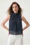 Siyah Halter Yaka Puantiyeli Şifon Bluz 2932