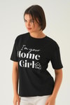 Siyah Home Girl Baskı Oversize Tişört 1715