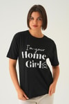 Siyah Home Girl Baskı Oversize Tişört 1715