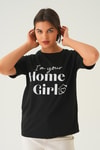 Siyah Home Girl Baskı Oversize Tişört 1715