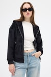 Siyah Kadın Fermuarlı Kapüşonlu Sweatshirt 3059A