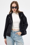 Siyah Kadın Fermuarlı Kapüşonlu Sweatshirt 3059A