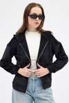 Siyah Kadın Fermuarlı Kapüşonlu Sweatshirt 3059A