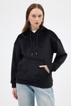 Siyah Kadın Peluş Kanguru Cepli Kapüşonlu Sweatshirt 3061A