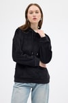 Siyah Kadın Peluş Kanguru Cepli Kapüşonlu Sweatshirt 3061A