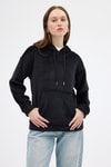 Siyah Kadın Peluş Kanguru Cepli Kapüşonlu Sweatshirt 3061A